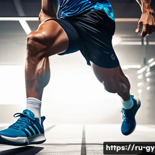 Home 21 크로스핏 장비 추천 리스트 - A dynamic scene of a male athlete wearing lightweight, breathable crossfit shoes with flat, grippy s...