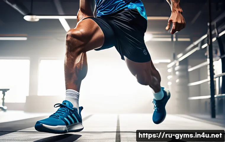 크로스핏 장비 추천 리스트 - A dynamic scene of a male athlete wearing lightweight, breathable crossfit shoes with flat, grippy s...